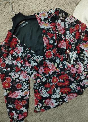 Шикарная цветочная блузка с рюшами и объемными рукавами/блуза/рубашка2 фото
