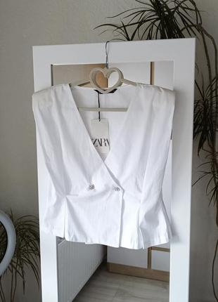 Топ жилетка zara, блузка зара, белая рубашка без рукавов4 фото