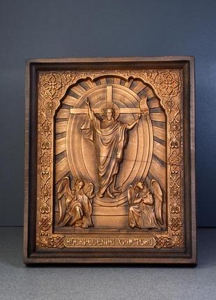 Ікона воскресіння христове дерев'яна різьблена розмір 12.5 х 15 см. код/артикул 142 5022 фото