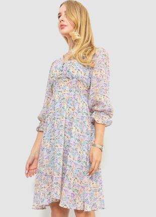 Платье шифоновое с цветочным принтом, цвет сыро-бежевый, 214r6112-1.