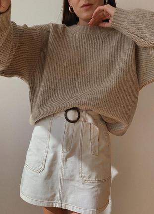 Меланжевый свитер кофта джемпер h&amp;m трикотажный из шерсти бежевый молочный трендовый zara1 фото
