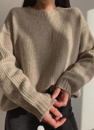 Меланжевый свитер кофта джемпер h&amp;m трикотажный из шерсти бежевый молочный трендовый zara4 фото