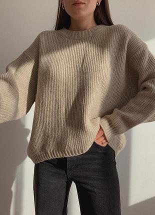 Меланжевый свитер кофта джемпер h&amp;m трикотажный из шерсти бежевый молочный трендовый zara5 фото