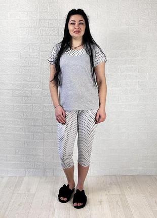 Пижама женская футболка с бриджами летняя в горошек серый р.48-621 фото
