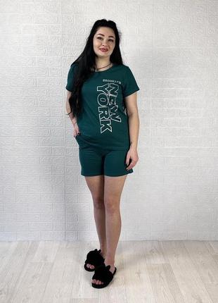Пижама футболка с шортами женская для дома летняя зеленый р.44-582 фото