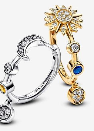 Серебрянные серьги солнце и луна пандора pandora сережки