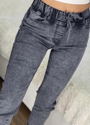 Сірі джинси варенки, джегінси варенки, стрейчеві джинси на гумці, попелясті джинси р 42-561 фото