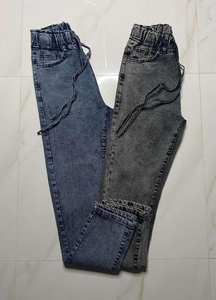 Синие джинсы варенки, джеггинсы варенки, стрейчевые джинсы на резинке, голубые джинсы р 42-567 фото
