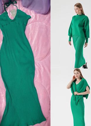 Нова сукня міді h&m в рубчік у смарагдовому кольорі