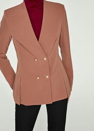Розовый нюдовый пиджак,двубортный блейзер zara1 фото