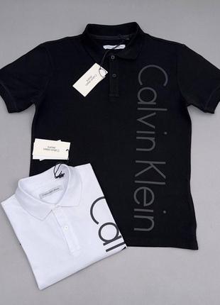 Поло calvin klein polo белая / черная футболка мужская