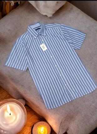 Брендова сорочка з коротким рукавом atlantic bay authentic oxford індійська бавовна етикетка