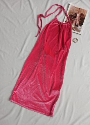 Розовое бархатное/велюровое платье холтер/с открытой спиной2 фото