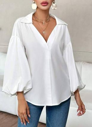 Стильна сорочка (рубашка) жіноча 42-52 біла, чорна з широкими рукавами