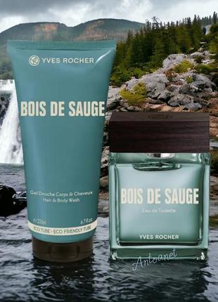 Yves rocher, набір, bois de sauge, туалетна вода, гель для тіла та волосся, 2 в 1, для чоловіків, ів роше1 фото