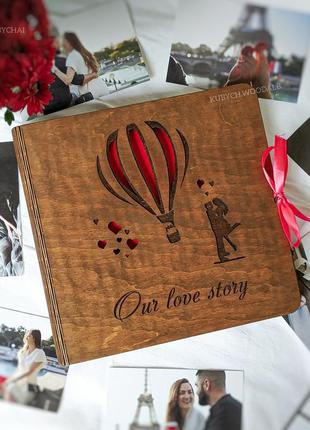 Деревянный фотоальбом история нашей любви (лав стори) - романтичный подарок для пары влюбленных код/артикул1 фото