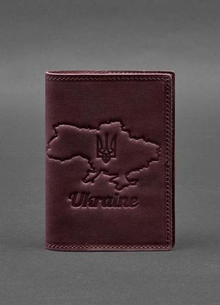 Шкіряна обкладинка для паспорта з картою української марсала crazy horse1 фото