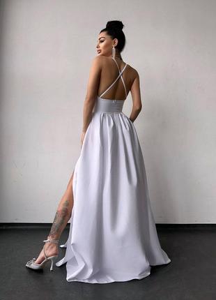 Изысканное платье макси с корсетным верхом на тонких брителях, длинное платье макси с разрезом, платье на выпускной, платье макси на свадьбы2 фото