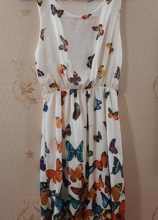 Платье белое для лета с бабочками1 фото