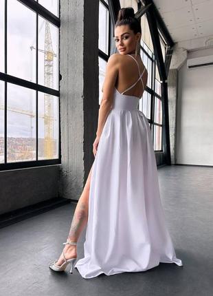Белое вечернее макси платье с пышной юбкой и разрезом на ножке s m 🖤 вечернее элегантное макси платье премиум 42 44 462 фото