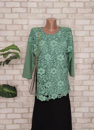 Нова стильна ошатна блуза приємного зеленого кольору з мереживним передом, розмір л-хл