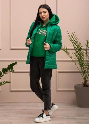 Женская куртка плащевка zeta-m цвет зеленая трава1 фото