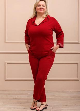 Брючный костюм с блузой zeta-m цвет бордо | комплект блуза с брюками2 фото