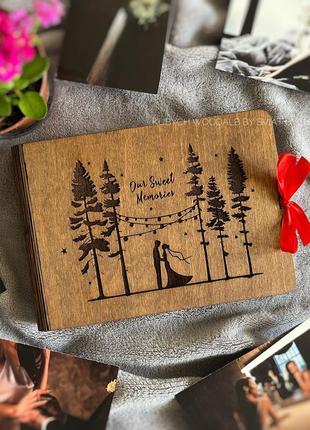 Дерев'яний фотоальбом з паперовими сторінками на подарунок дівчині, дружині | фотоальбом з дерева для закоханих код/артикул 1822 фото