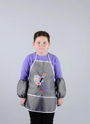 Фартух з нарукавниками дитячий - для праці, малювання, кухні, з вишивкою - палітра і фарби, колір - сірий код/артикул 81 1005982 фото