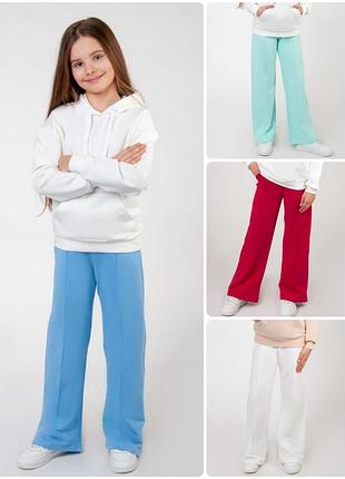 Стильные широкие брюки клеш для девушек-подростков, клешные брюки палаццо ментоловые голубые белые малиновые, широкие брюки подростковые клеш