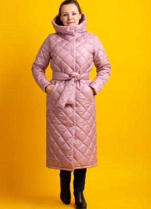 Женское изящное стеганое пальто зимнее розовая камея zeta-m плащевка | качество люкс