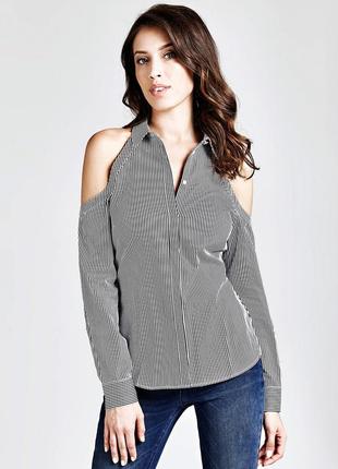 Стильна жіноча сорочка guess у смужку з відкритими плечима