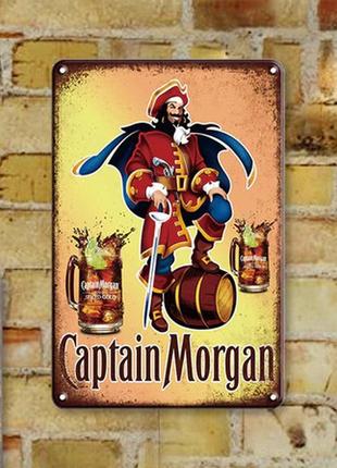 Вінтажна металева табличка captain morgan resteq 20*30см. вивіска металева для декору captain morgan. табличка капітан морган із1 фото