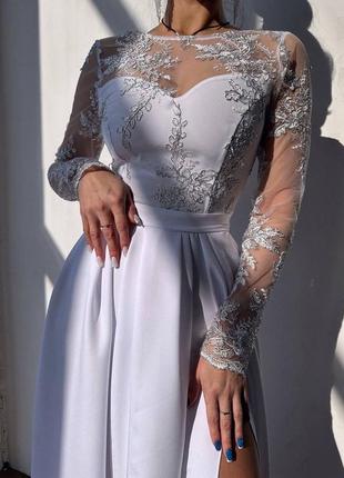 Біла святкова пишна максі сукня з мереживом s m l ⚜️ вечірнє випускне плаття максі преміум 42 44 468 фото
