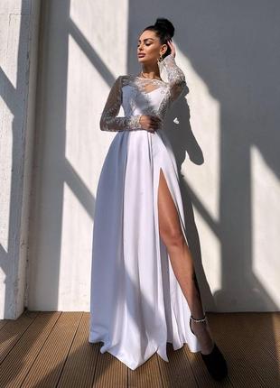 Біла святкова пишна максі сукня з мереживом s m l ⚜️ вечірнє випускне плаття максі преміум 42 44 464 фото