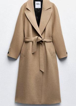 Довге пальто на основi вовни з паском zara original spain пальто з вовни зара пальто зара
