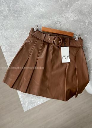 Юбка, юбка коричневая из экокожи zara1 фото