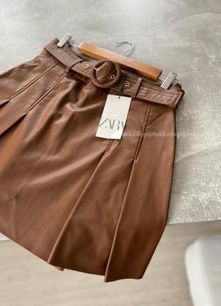 Юбка, юбка коричневая из экокожи zara3 фото