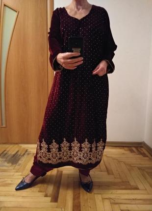 Велюровое шикарное платье, шальвар камиз, комплект, индийский наряд