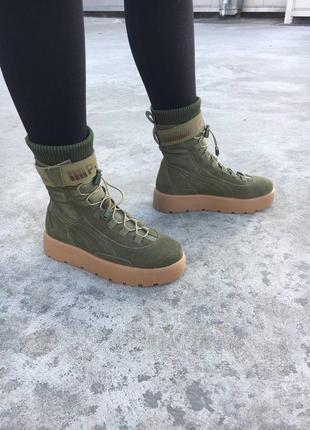 Черевики жіночі puma x fenty scuba boot olive весна-осінь