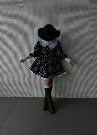 Платье свободного кроя с объемными рукавами и со съемным воротничком и манжетами5 фото