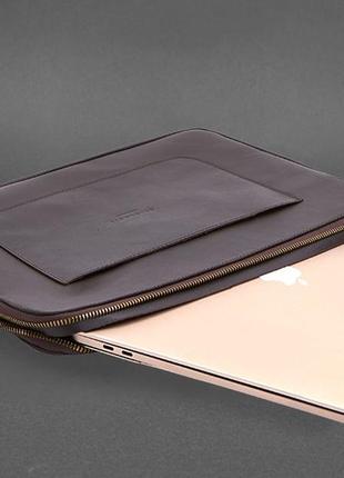Кожаный чехол для ноутбука на молнии с хлястиком и карманом темно-коричневый5 фото