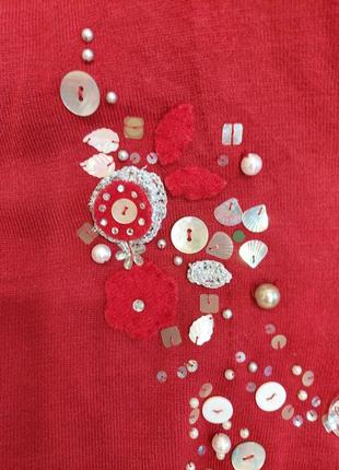 Новый нарядный стильный кардиган с украшениями в сочном красном цвете, размер хл-2хл8 фото
