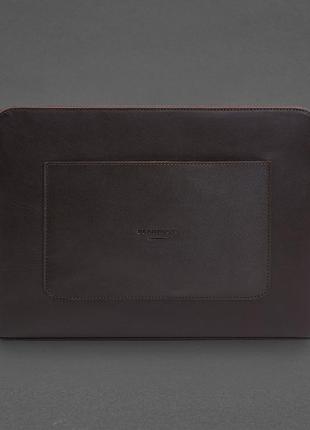 Кожаный чехол для ноутбука на молнии с хлястиком и карманом темно-коричневый3 фото