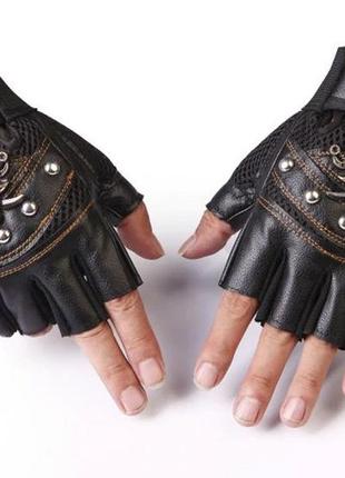 Байкерские перчатки из искусственной кожи resteq. перчатки без пальцев байкерские перчатки с заклепками для