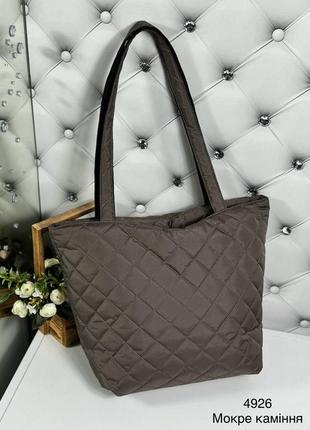 Женская стильная и качественная сумка шоппер из стеганой плащевки мокрые камни4 фото