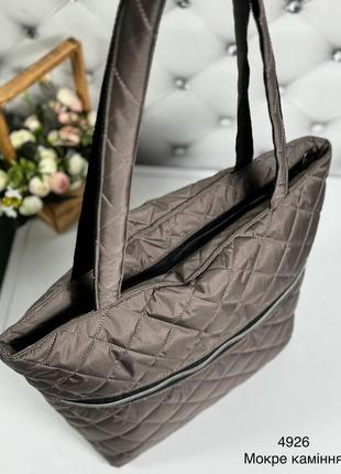 Женская стильная и качественная сумка шоппер из стеганой плащевки мокрые камни5 фото
