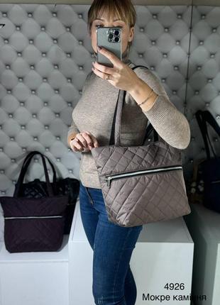 Женская стильная и качественная сумка шоппер из стеганой плащевки мокрые камни2 фото