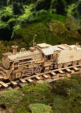 Конструктор robotime локомотив 308 деталей. деревянная сборная 3d модель локомотива 307х67х82 см
