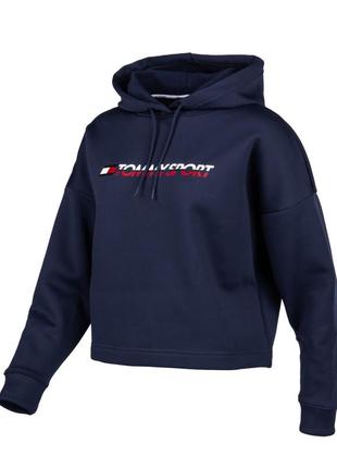 Темно-синий оригинальный укороченный худи tommy hilfiger sports с логотипом спереди7 фото